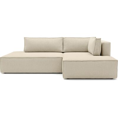 Canapé d'angle à droite convertible 3 places avec coffre en tissu chenille beige foncé - Barani - Publicité Canapé d'angle à droite convertible 3 places avec coffre en tissu chenille beige foncé - Barani - Publicité