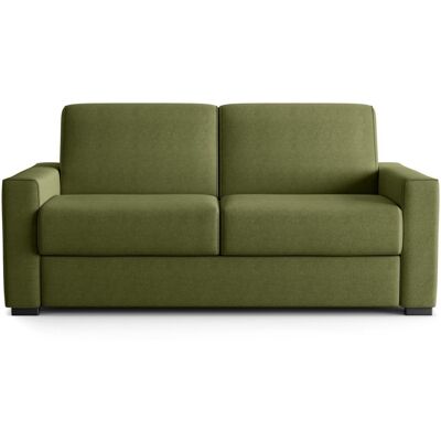 Canapé droit convertible 3 places en tissu chenille vert olive - ouverture express - Anzio - Publicité Canapé droit convertible 3 places en tissu chenille vert olive - ouverture express - Anzio - Publicité