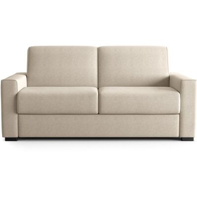 Canapé droit convertible 3 places en tissu chenille beige - ouverture express - Anzio - Publicité Canapé droit convertible 3 places en tissu chenille beige - ouverture express - Anzio - Publicité