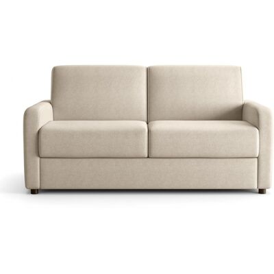 Canapé droit convertible 3 places en tissu chenille beige - ouverture express - Lumio - Publicité Canapé droit convertible 3 places en tissu chenille beige - ouverture express - Lumio - Publicité