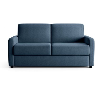 Canapé droit convertible 3 places en tissu chenille bleu foncé - ouverture express - Lumio - Publicité Canapé droit convertible 3 places en tissu chenille bleu foncé - ouverture express - Lumio - Publicité