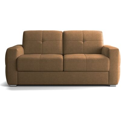 Canapé capitonné convertible 3 places en tissu chenille moka - ouverture express - Cassian - Publicité Canapé capitonné convertible 3 places en tissu chenille moka - ouverture express - Cassian - Publicité