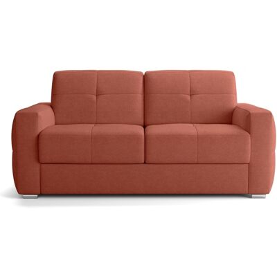 Canapé capitonné convertible 3 places en tissu chenille terracotta - ouverture express - Cassian - Publicité Canapé capitonné convertible 3 places en tissu chenille terracotta - ouverture express - Cassian - Publicité