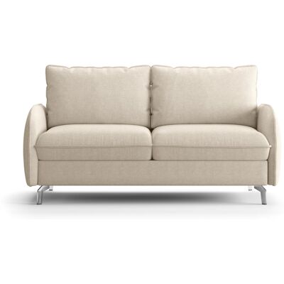 Canapé droit convertible 3 places en tissu chenille beige - ouverture express - Novoli - Publicité Canapé droit convertible 3 places en tissu chenille beige - ouverture express - Novoli - Publicité