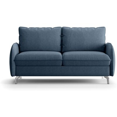 Canapé droit convertible 3 places en tissu chenille bleu foncé - ouverture express - Novoli - Publicité Canapé droit convertible 3 places en tissu chenille bleu foncé - ouverture express - Novoli - Publicité