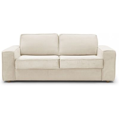 Canapé convertible 3 places en velours côtelé beige - Ouverture express - Couchage quotidien - Matelas HD 140 x 190 - Dario - Publicité Canapé convertible 3 places en velours côtelé beige - Ouverture express - Couchage quotidien - Matelas HD 140 x 190 - Dario - Publicité