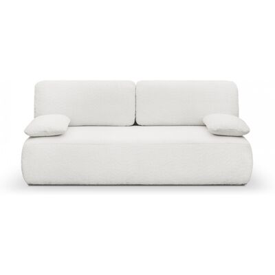 Canapé convertible 3 places avec coffre de rangement en tissu bouclette beige - Gemma - Publicité Canapé convertible 3 places avec coffre de rangement en tissu bouclette beige - Gemma - Publicité