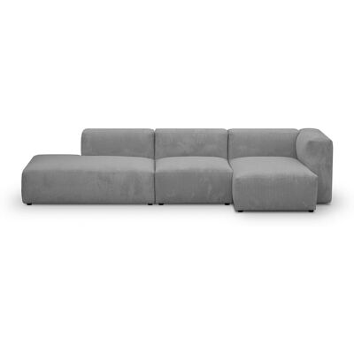 Canapé d'angle à droite modulable avec méridienne 5 places en velours côtelé gris clair - Modulo - Publicité Canapé d'angle à droite modulable avec méridienne 5 places en velours côtelé gris clair - Modulo - Publicité
