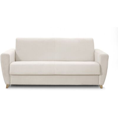 Canapé convertible 3 places en velours crème - Ouverture express - Couchage quotidien - Leandro - Publicité Canapé convertible 3 places en velours crème - Ouverture express - Couchage quotidien - Leandro - Publicité