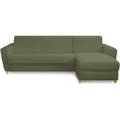 Canapé d'angle convertible réversible 5 places en tissu bouclette vert kaki - Ouverture express - Couchage quotidien - Leandro - Publicité Canapé d'angle convertible réversible 5 places en tissu bouclette vert kaki - Ouverture express - Couchage quotidien - Leandro - Publicité