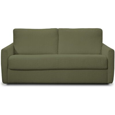 Canapé convertible 3 places en tissu bouclette vert kaki - Ouverture express - Couchage quotidien - Bianca - Publicité Canapé convertible 3 places en tissu bouclette vert kaki - Ouverture express - Couchage quotidien - Bianca - Publicité