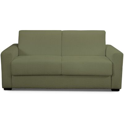 Canapé convertible 3 places en tissu bouclette vert kaki - Ouverture express - Couchage quotidien - Andrea - Publicité Canapé convertible 3 places en tissu bouclette vert kaki - Ouverture express - Couchage quotidien - Andrea - Publicité