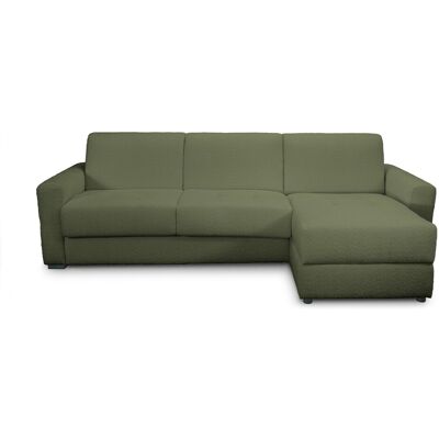 Canapé d'angle convertible réversible 5 places en tissu bouclette vert kaki - Ouverture express - Couchage quotidien - Andrea - Publicité Canapé d'angle convertible réversible 5 places en tissu bouclette vert kaki - Ouverture express - Couchage quotidien - Andrea - Publicité