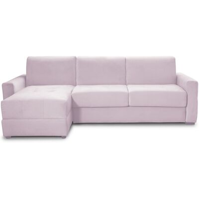 Canapé d'angle convertible réversible 5 places en velours rose pâle - Ouverture express - Couchage quotidien - Andrea - Publicité Canapé d'angle convertible réversible 5 places en velours rose pâle - Ouverture express - Couchage quotidien - Andrea - Publicité