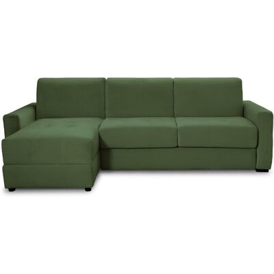 Canapé d'angle convertible réversible 5 places en velours vert forêt - Ouverture express - Couchage quotidien - Andrea - Publicité Canapé d'angle convertible réversible 5 places en velours vert forêt - Ouverture express - Couchage quotidien - Andrea - Publicité