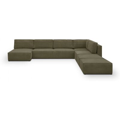 Canapé d'angle à droite panoramique convertible modulable 8 places avec 2 poufs en velours côtelé vert kaki - Harper Mod - Publicité Canapé d'angle à droite panoramique convertible modulable 8 places avec 2 poufs en velours côtelé vert kaki - Harper Mod - Publicité