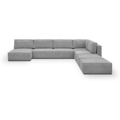 Canapé d'angle à droite panoramique convertible modulable 8 places avec 2 poufs en velours côtelé gris clair - Harper Mod - Publicité Canapé d'angle à droite panoramique convertible modulable 8 places avec 2 poufs en velours côtelé gris clair - Harper Mod - Publicité