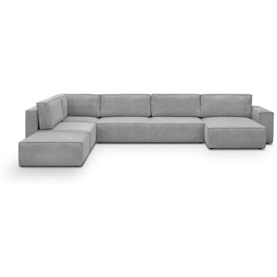 Canapé d'angle à gauche panoramique convertible modulable 8 places avec pouf en velours côtelé gris clair - Harper Mod - Publicité Canapé d'angle à gauche panoramique convertible modulable 8 places avec pouf en velours côtelé gris clair - Harper Mod - Publicité