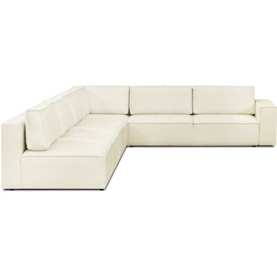 Canapé d'angle à gauche convertible modulable 10 places avec coffre de rangement en tissu bouclé beige - Harper Mod - Publicité Canapé d'angle à gauche convertible modulable 10 places avec coffre de rangement en tissu bouclé beige - Harper Mod - Publicité