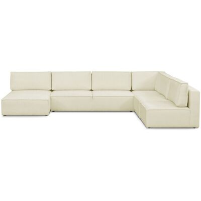 Canapé d'angle à gauche panoramique modulable convertible 9/10 places en tissu bouclé beige - Harper Mod - Publicité Canapé d'angle à gauche panoramique modulable convertible 9/10 places en tissu bouclé beige - Harper Mod - Publicité