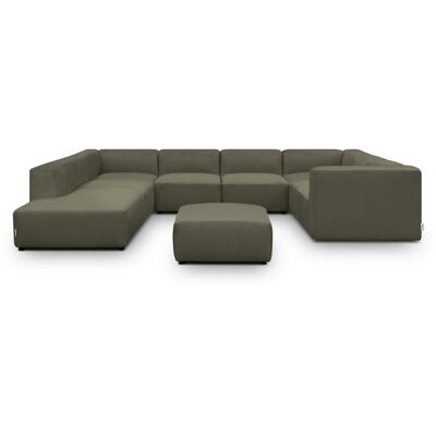 Canapé modulable panoramique 12 places ouvert à gauche + pouf en velours côtelé vert kaki - Modulo - Publicité Canapé modulable panoramique 12 places ouvert à gauche + pouf en velours côtelé vert kaki - Modulo - Publicité