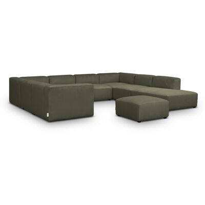 Canapé modulable panoramique 12 places ouvert à droite + pouf en velours côtelé vert kaki - Modulo - Publicité Canapé modulable panoramique 12 places ouvert à droite + pouf en velours côtelé vert kaki - Modulo - Publicité