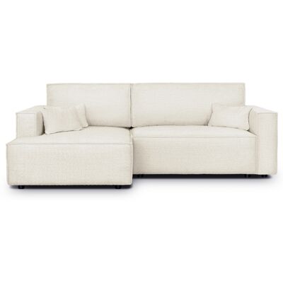 Canapé d'angle à gauche convertible 3 places en tissu bouclé beige - Asti - Publicité Canapé d'angle à gauche convertible 3 places en tissu bouclé beige - Asti - Publicité
