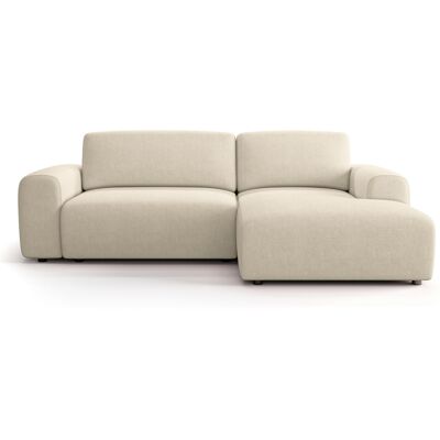 Canapé d'angle réversible convertible 5 places en tissu chenille beige - Luno - Publicité Canapé d'angle réversible convertible 5 places en tissu chenille beige - Luno - Publicité