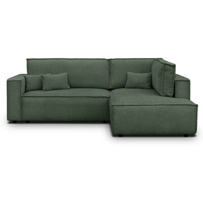 Canapé d'angle ouvert à droite convertible 3 places en tissu bouclé vert foncé - Emma - Publicité Canapé d'angle ouvert à droite convertible 3 places en tissu bouclé vert foncé - Emma - Publicité