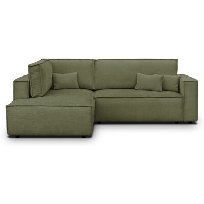 Canapé d'angle ouvert à gauche convertible 3 places en tissu bouclé vert olive - Emma - Publicité Canapé d'angle ouvert à gauche convertible 3 places en tissu bouclé vert olive - Emma - Publicité