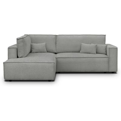 Canapé d'angle ouvert à gauche convertible 3 places en tissu bouclé gris clair - Emma - Publicité Canapé d'angle ouvert à gauche convertible 3 places en tissu bouclé gris clair - Emma - Publicité