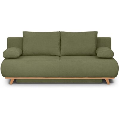 Canapé convertible 3 places avec coffre de rangement en tissu chenille vert olive - Laria - Publicité Canapé convertible 3 places avec coffre de rangement en tissu chenille vert olive - Laria - Publicité