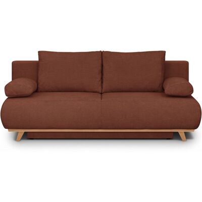 Canapé convertible 3 places avec coffre de rangement en tissu chenille rouille foncé - Laria - Publicité Canapé convertible 3 places avec coffre de rangement en tissu chenille rouille foncé - Laria - Publicité