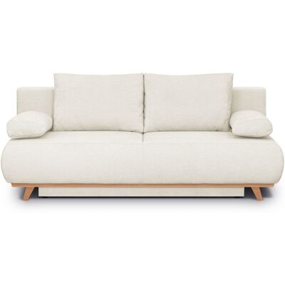 Canapé convertible 3 places avec coffre de rangement en tissu chenille beige - Laria - Publicité Canapé convertible 3 places avec coffre de rangement en tissu chenille beige - Laria - Publicité