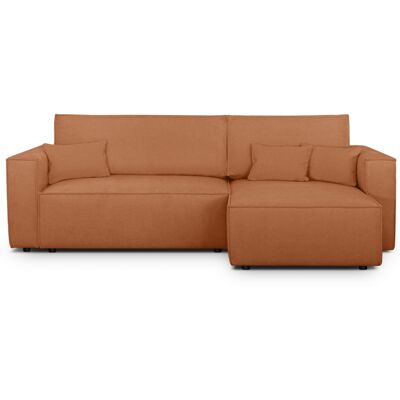 Canapé d'angle convertible réversible 4 places avec coffre de rangement en tissu chenille terracotta - Livia - Publicité Canapé d'angle convertible réversible 4 places avec coffre de rangement en tissu chenille terracotta - Livia - Publicité