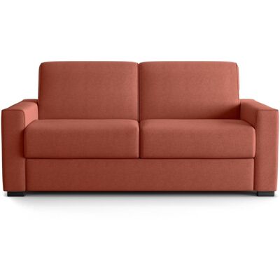 Canapé droit convertible 3 places en tissu chenille terracotta - ouverture express - Anzio - Publicité Canapé droit convertible 3 places en tissu chenille terracotta - ouverture express - Anzio - Publicité