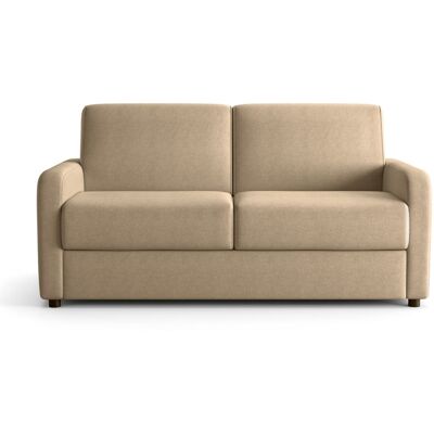 Canapé droit convertible 3 places en tissu chenille taupe - ouverture express - Lumio - Publicité Canapé droit convertible 3 places en tissu chenille taupe - ouverture express - Lumio - Publicité