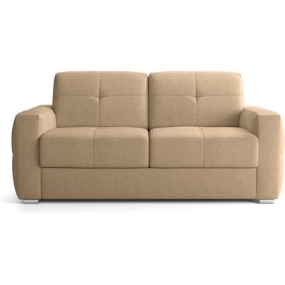 Canapé capitonné convertible 3 places en tissu chenille taupe - ouverture express - Cassian - Publicité Canapé capitonné convertible 3 places en tissu chenille taupe - ouverture express - Cassian - Publicité