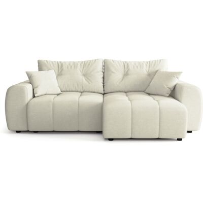 Canapé d'angle réversible convertible 4 places en tissu chenille beige - Alba - Publicité Canapé d'angle réversible convertible 4 places en tissu chenille beige - Alba - Publicité