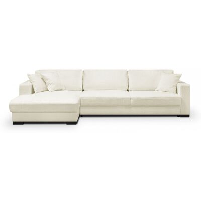 Canapé d'angle à gauche convertible 5 places en tissu bouclette beige avec coffre de rangement - Robin - Publicité Canapé d'angle à gauche convertible 5 places en tissu bouclette beige avec coffre de rangement - Robin - Publicité