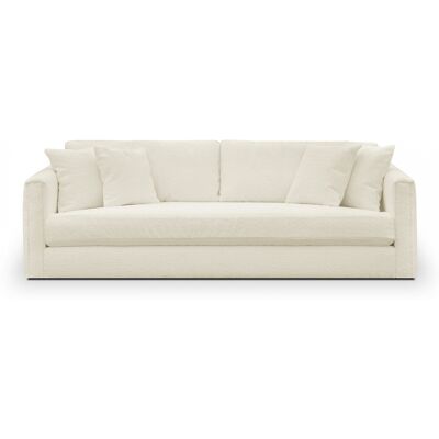 Canapé 4 places avec 4 coussins déco en tissu bouclette beige - Denver - Publicité Canapé 4 places avec 4 coussins déco en tissu bouclette beige - Denver - Publicité