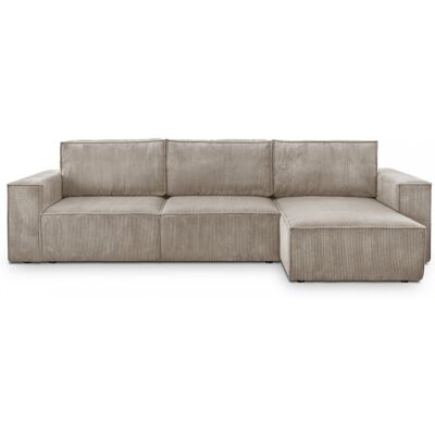 Canapé d'angle 5 places convertible réversible avec coffre de rangement en velours côtelé taupe - Harper - Publicité Canapé d'angle 5 places convertible réversible avec coffre de rangement en velours côtelé taupe - Harper - Publicité