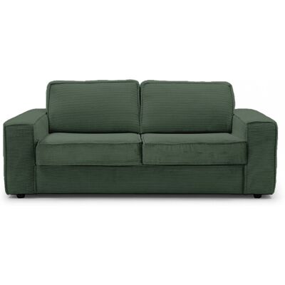 Canapé convertible 3 places en velours côtelé vert - Ouverture express - Couchage quotidien - Matelas HD 140 x 190 - Dario - Publicité Canapé convertible 3 places en velours côtelé vert - Ouverture express - Couchage quotidien - Matelas HD 140 x 190 - Dario - Publicité