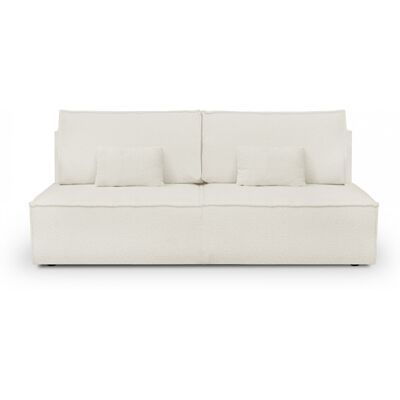 Canapé convertible 3 places avec coffre de rangement en tissu bouclé beige - Milla - Publicité Canapé convertible 3 places avec coffre de rangement en tissu bouclé beige - Milla - Publicité