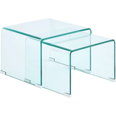 Lot de 2 tables gigognes en verre cintré transparent - Obsid - Publicité Lot de 2 tables gigognes en verre cintré transparent - Obsid - Publicité