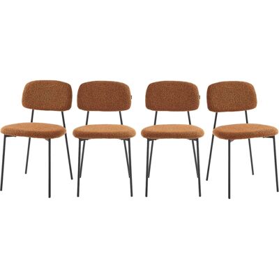 Lot de 4 chaises en tissu bouclé rouille - Lorie - Publicité Lot de 4 chaises en tissu bouclé rouille - Lorie - Publicité