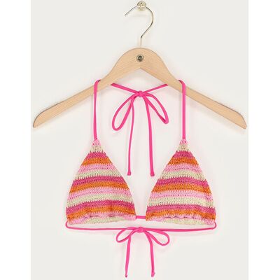 Haut de maillot de bain triangle en crochet rose avec rayures My Jewellery Rose/Orange/Beige XS female - Publicité Haut de maillot de bain triangle en crochet rose avec rayures My Jewellery Rose/Orange/Beige XS female - Publicité