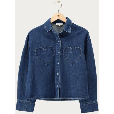 Chemise en denim bleu avec poches en forme de cœur My Jewellery Bleu foncé XL female - Publicité Chemise en denim bleu avec poches en forme de cœur My Jewellery Bleu foncé XL female - Publicité