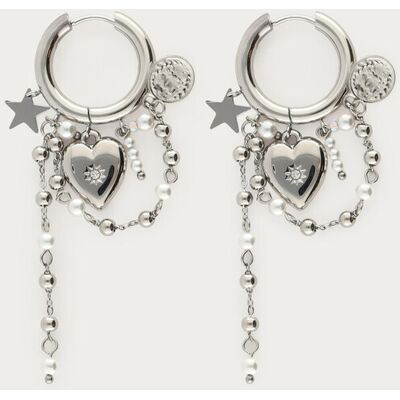 Boucles d'oreilles chaîne avec cœur et perles fantaisie My Jewellery Argenté One size female - Publicité Boucles d'oreilles chaîne avec cœur et perles fantaisie My Jewellery Argenté One size female - Publicité