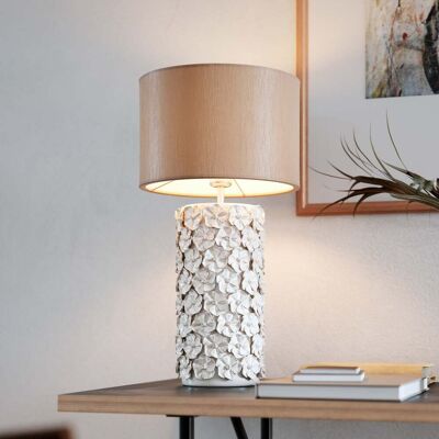 Lampe de Table Fiore de Rydéns - Base en céramique avec roses - Abat-jour en soie chaude - 54cm - Publicité Lampe de Table Fiore de Rydéns - Base en céramique avec roses - Abat-jour en soie chaude - 54cm - Publicité